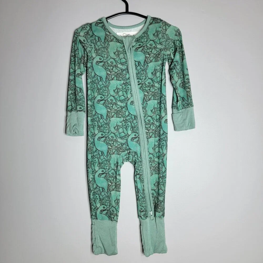 Newblette Attire Bamboo Lockness Monster Convertible Zip Romper‎ 0-3m Pajamas